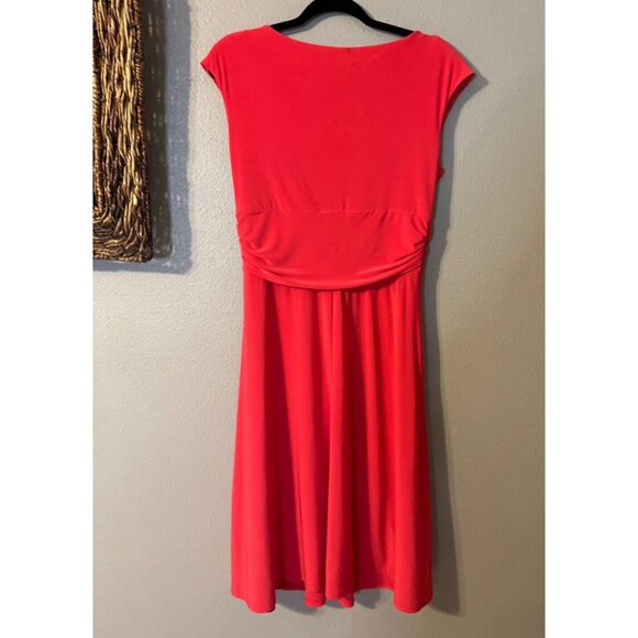 Chaps Ralph Lauren A Line Midi Dress Large L Coral Orange Sleeveless Washable - Picture 8 of 12